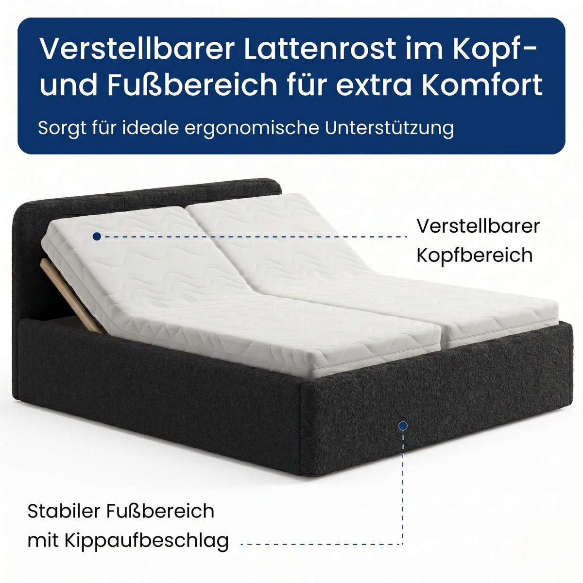 POLSTERBETT 180x200 cm Bonnell-Matratze H2 Bouclé Schwarz - Schwarz, Textil (180/200cm) - Home Collective