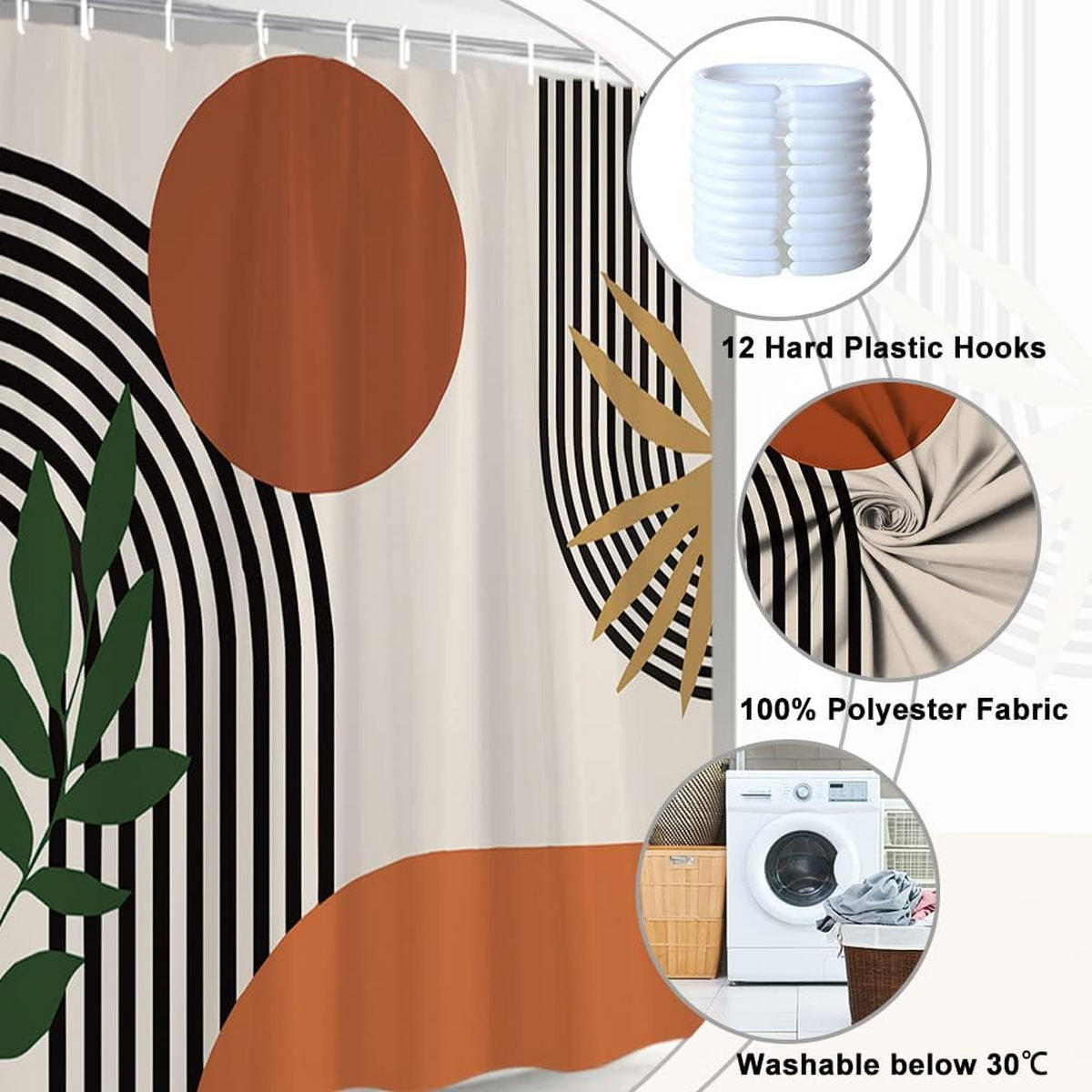 DUSCHVORHANG Geometrisch Terrakotta Schwarz 180/180 cm Stoff Wasserabweisend Schimmelresistent - Multicolor, Kunststoff (180/180cm) - MCBOSON