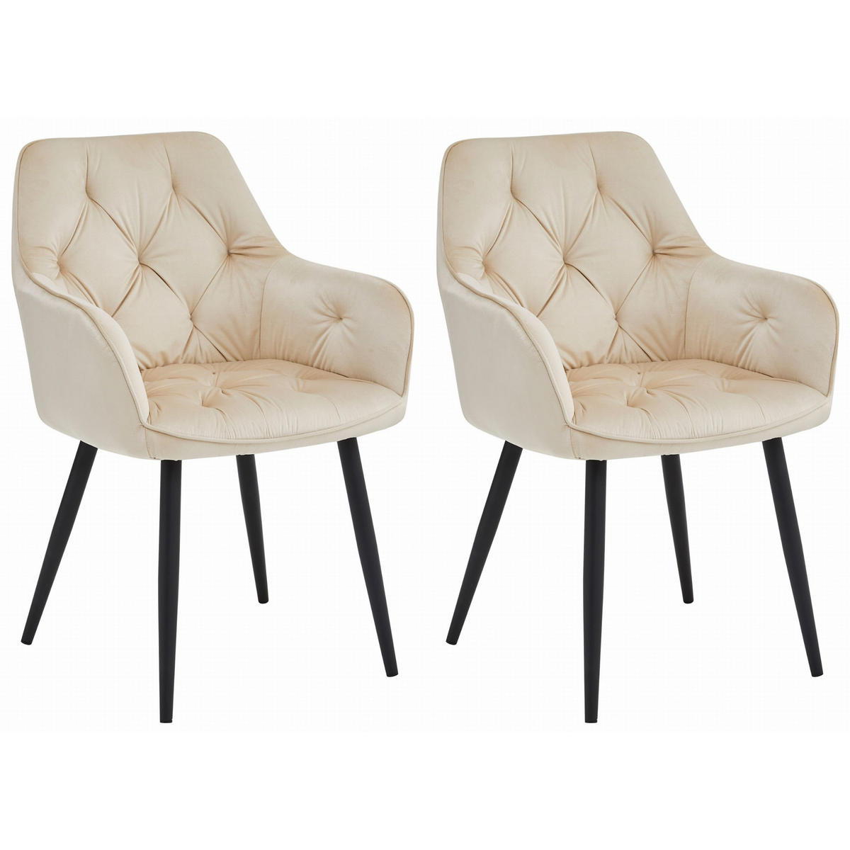 STUHL IRGOLI 2-er Set, Beige, Schwarz, mit Samtstoff gepolstert - Grün, Textil/Metall (45/87/51cm) - Komodee