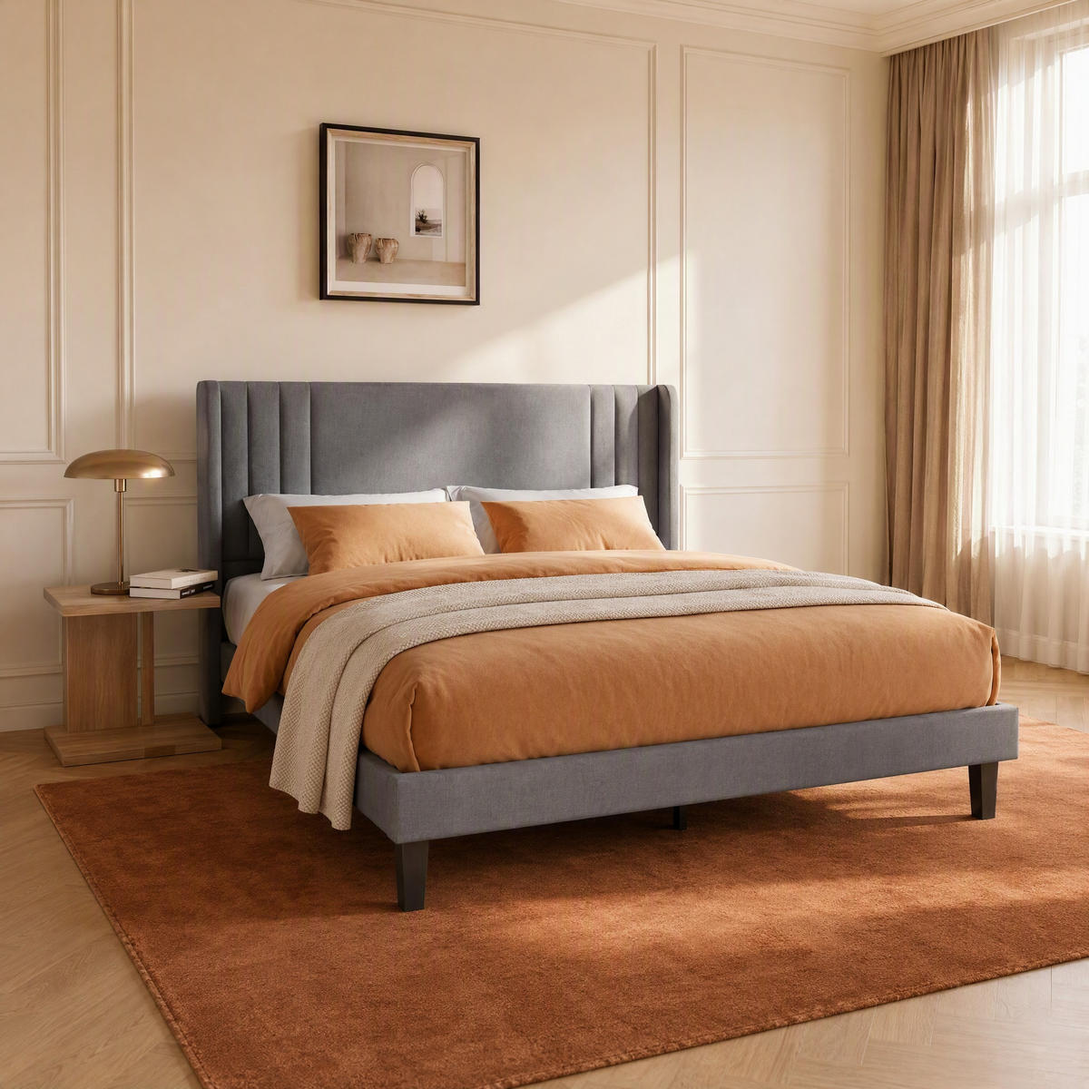ČALOUNĚNÁ postel 160/200 cm šedá s úložným boxem v moderním designu - šedá, dřevo (160/200cm) - SHOPENTRA