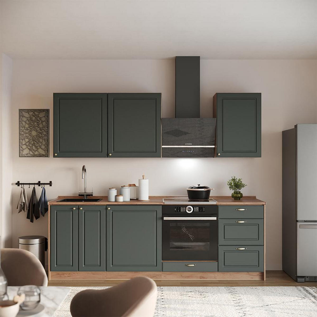 KÜCHENUNTERSCHRANK Fame-Line, Grün-Gold Landhaus/Goldkraft Eiche, 60 cm 1 Tür mit Arbeitsplatte - Honigeiche/Grün, Holzwerkstoff (60/82/60cm) - Vicco