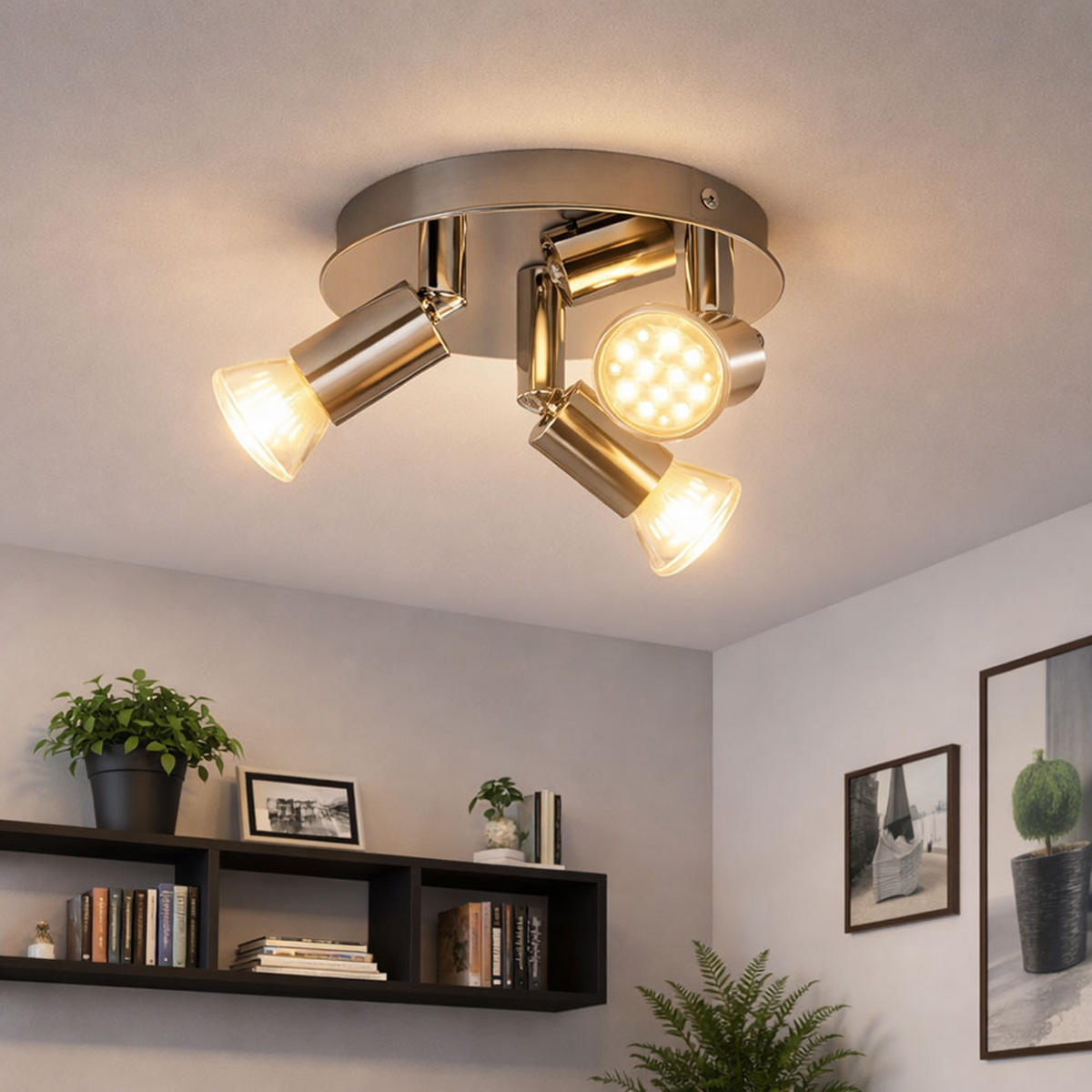 LED DECKENLEUCHTE Chrom Bewegliche Spots - Silberfarben, Metall (16/16/7.4cm)