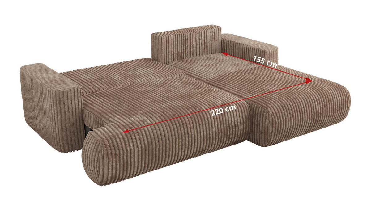 ECKSOFA OVO L Braun Cord - Links Seite - Schwarz/Braun, Kunststoff/Textil (271/195cm) - MKS
