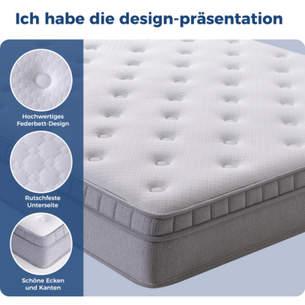 TASCHENFEDERKERNMATRATZE 160 × 200cm mit verstärktem Rand und 7-Zonen-System, altweiß - Weiß, Kunststoff - Luhomfu