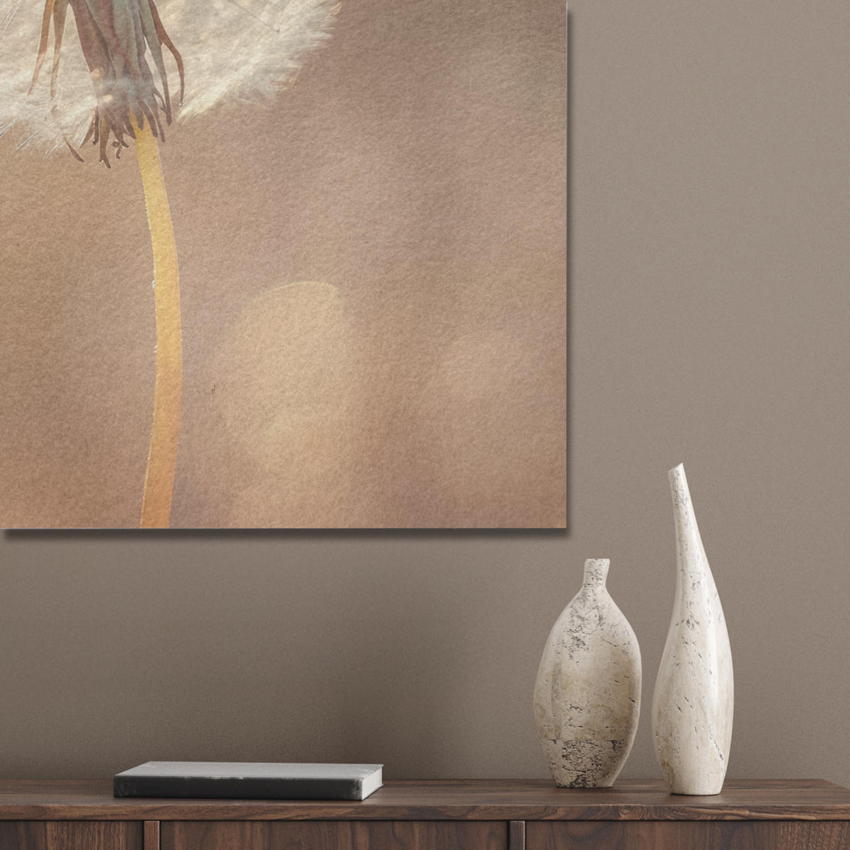 AKUSTIKBILD Löwenzahn - Beige - Natur - Blume Akustikpaneele 80x80 cm - Hellbraun, Kunststoff (80/80/0.9cm) - MuchoWow