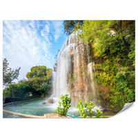FOTOTAPETE für Wohnzimmer Wasserfall Nizza Felsen Pflanzen Bäume 400x280 - Blau/Beige, Papier (400/280cm) - Muralo