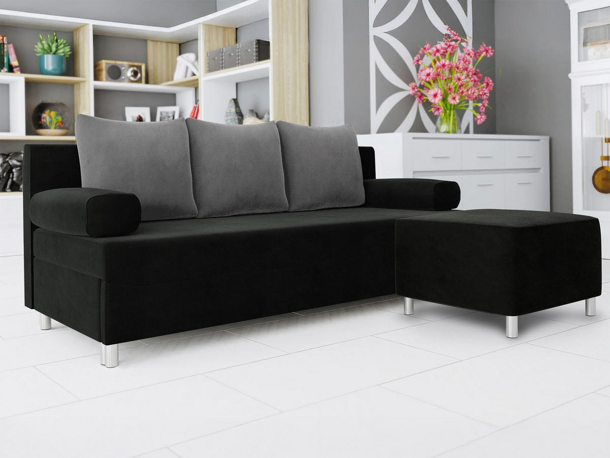 SCHLAFSOFA Dover mit Polsterhocker - Chromfarben/Schwarz, Holz/Kunststoff (192/80cm) - MIRJAN24