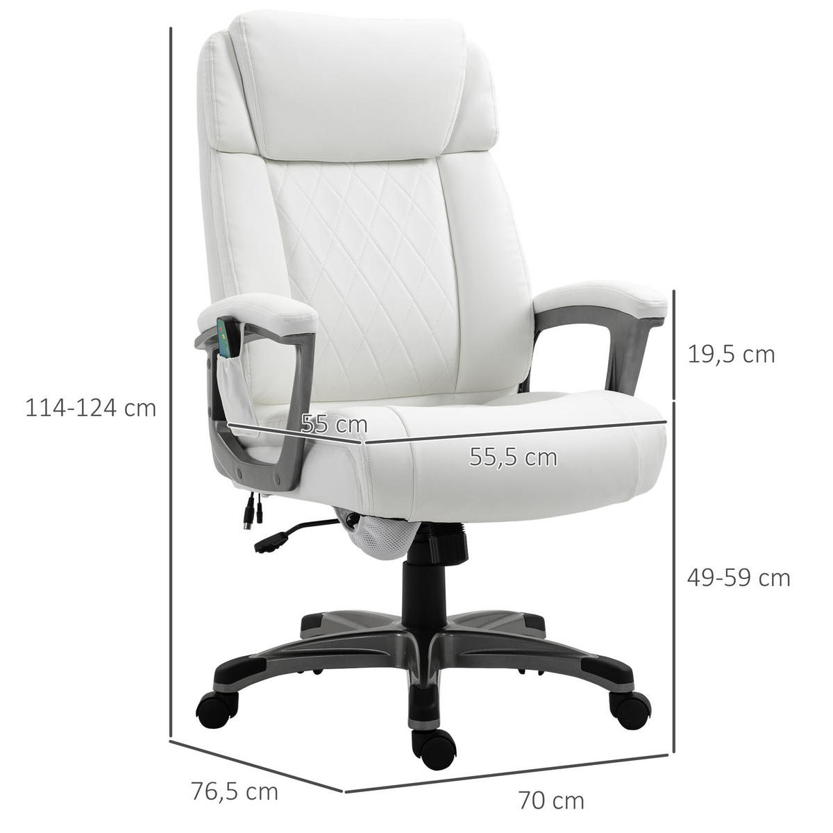 MASSAGE-BÜROSTUHL, Armlehne, Weiß - Weiß, Leder (76.5/124/70cm) - Vinsetto