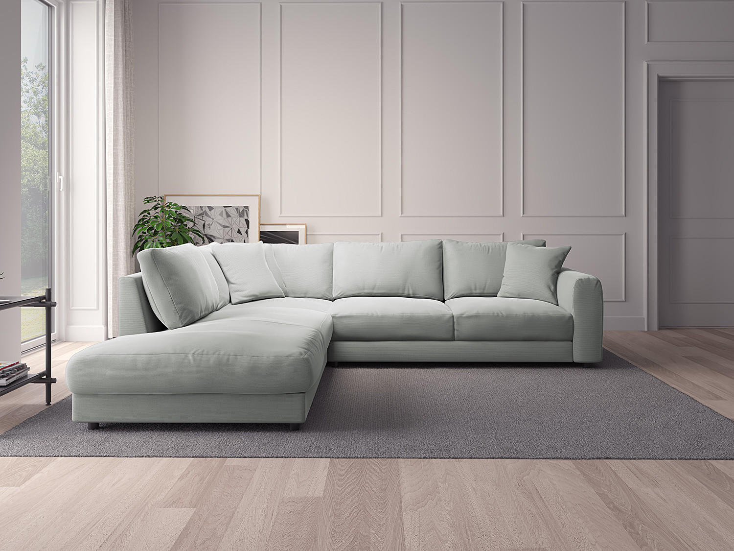 ECKSOFA mit Ottomane - Schwarz/Grau, Textil (267/254cm) - home24