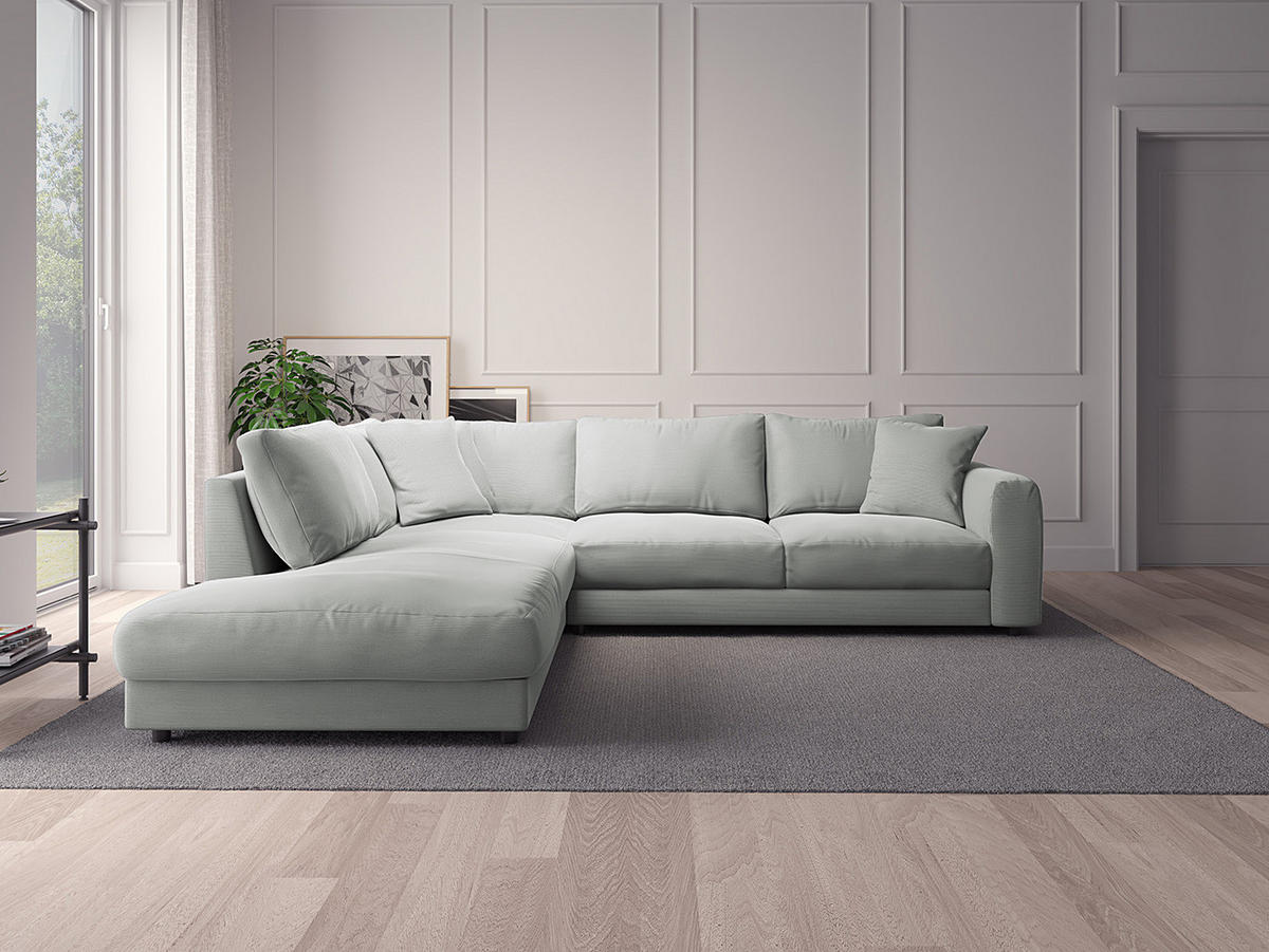 ECKSOFA mit Ottomane - Schwarz/Grau, Textil (267/254cm) - home24