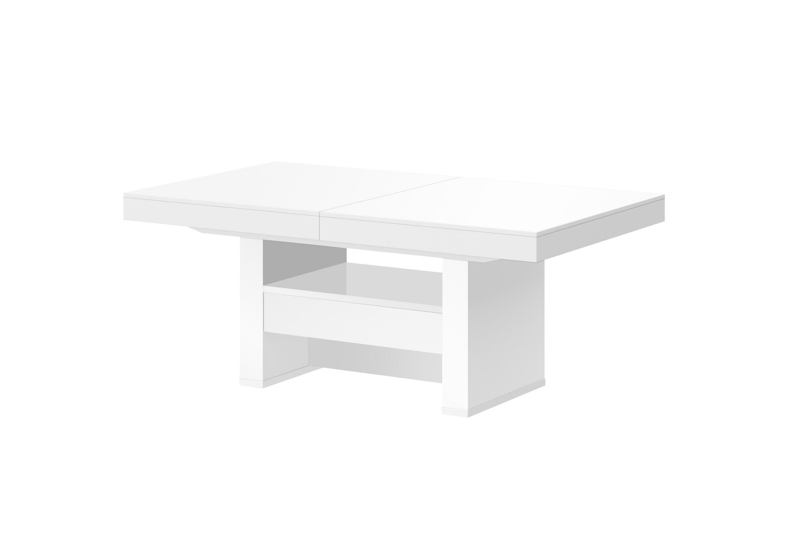 COUCHTISCH rechteckig Weiß matt Weiß Hochglanz Höhenverstellbar ausziehbar 12/75/55 cm - Weiß Hochglanz/Weiß, Holzwerkstoff (75/120/55cm)