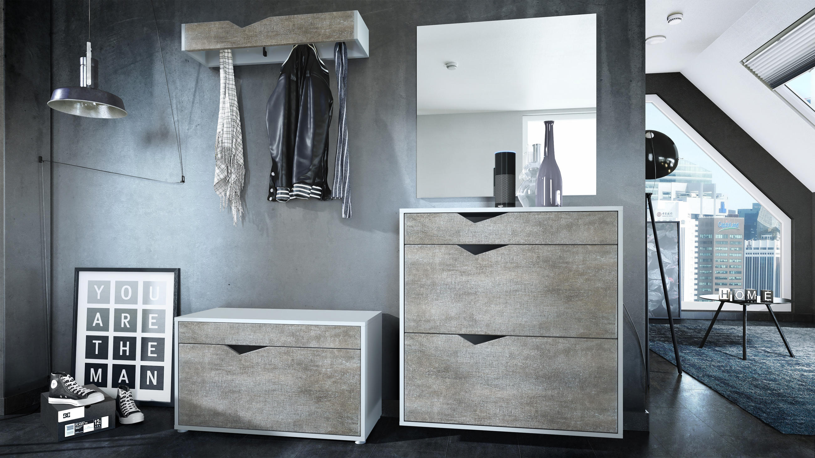 GARDEROBE Kolmio Fronten in Braun meliert - Graubraun, Holzwerkstoff (190/185/33cm) - Vladon