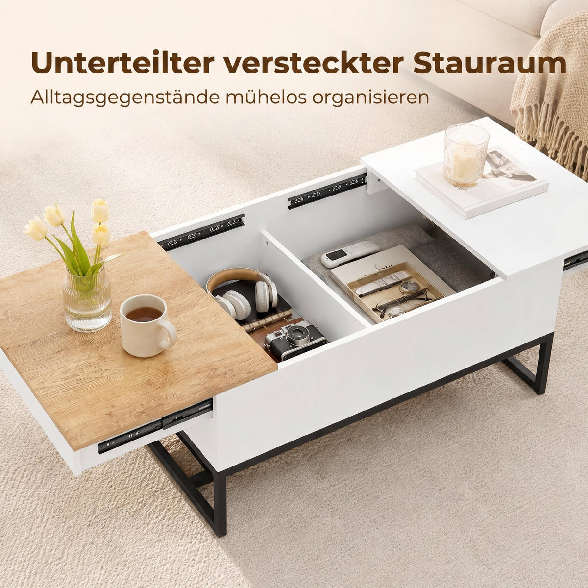 COUCHTISCH Spanplatte Stahl Weiß - Weiß, Holzwerkstoff (100/50/45cm) - HOMCOM
