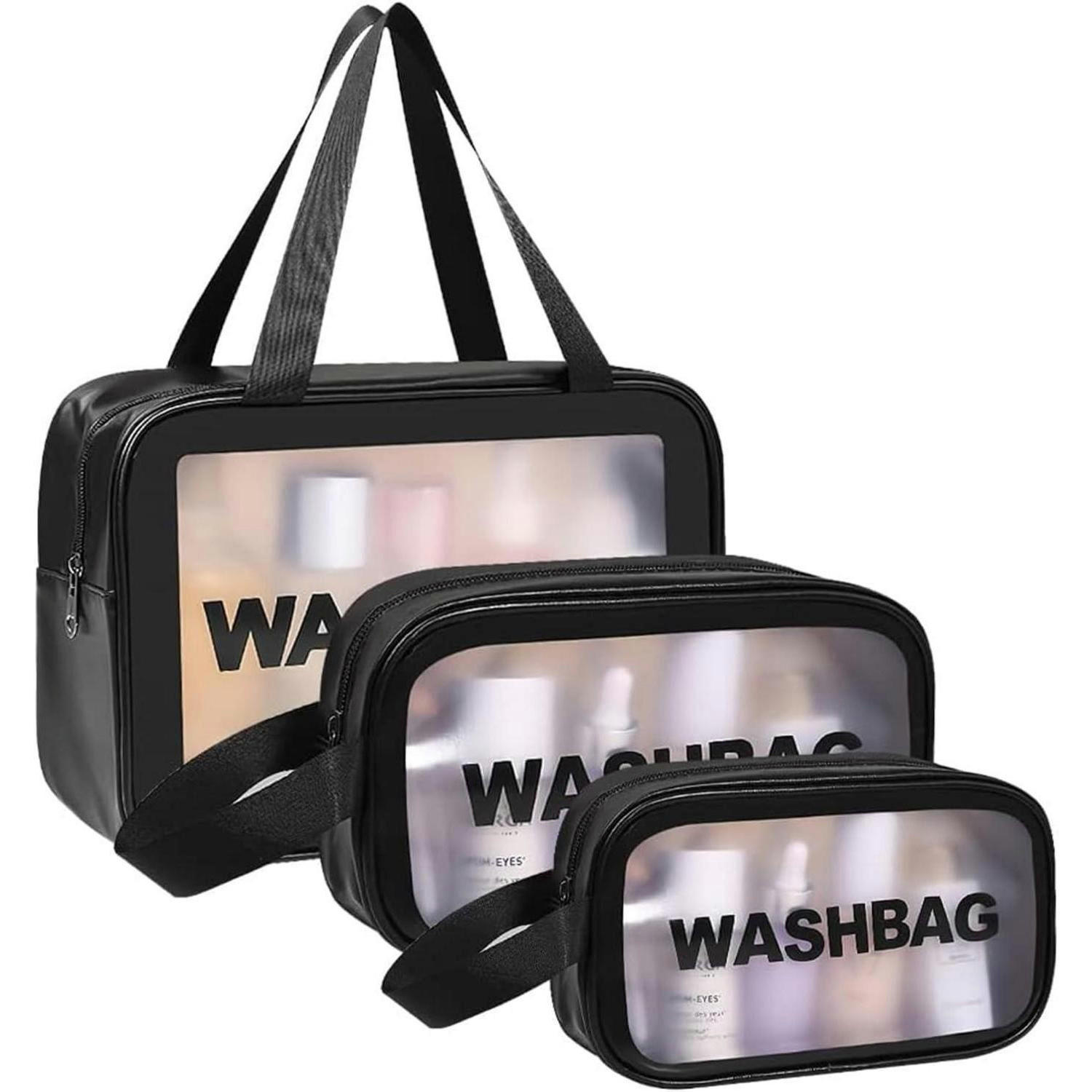 KULTURBEUTEL 3-teiliges Set Transparent Schwarz - Schwarz, Kunststoff (22.5/3.8/32cm)
