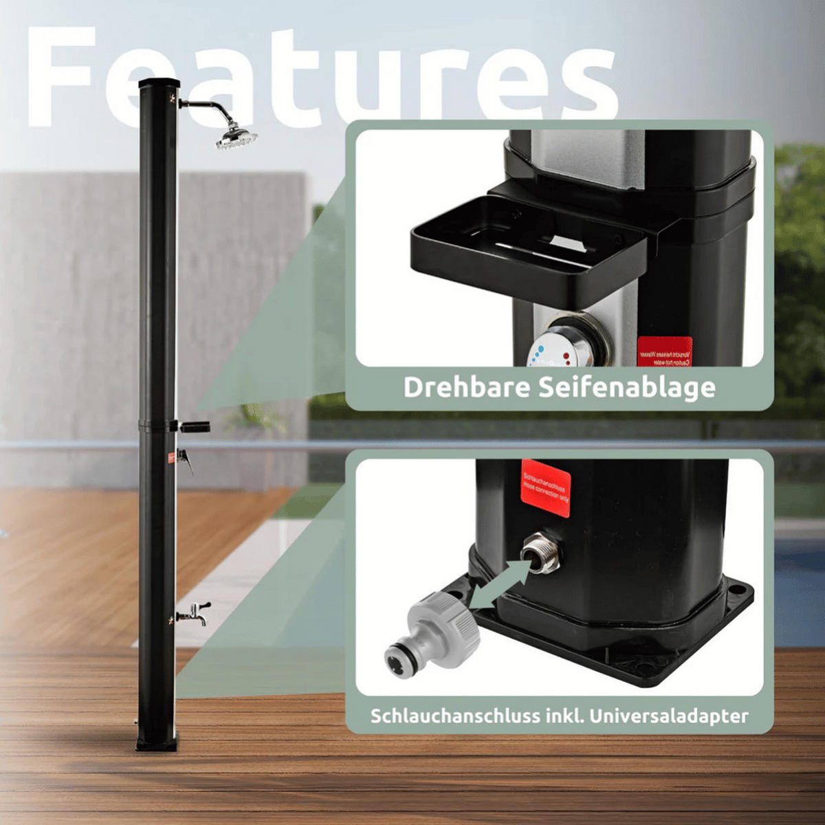 SOLARDUSCHE Outdoor 40 Liter Solar Gartendusche - Schwarz, Kunststoff (19/225/19cm) - DELUKE