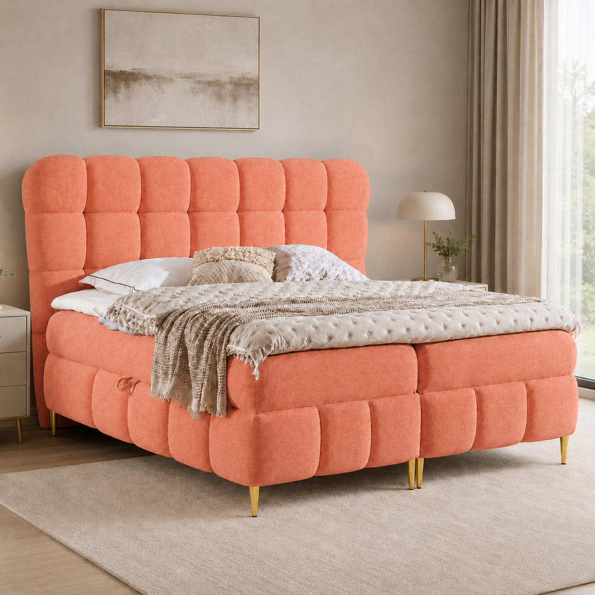 BOXBETT mit Stauraum in 140x200 cm in Altrosa - Mauve, Textil (140/200cm) - Home Collective