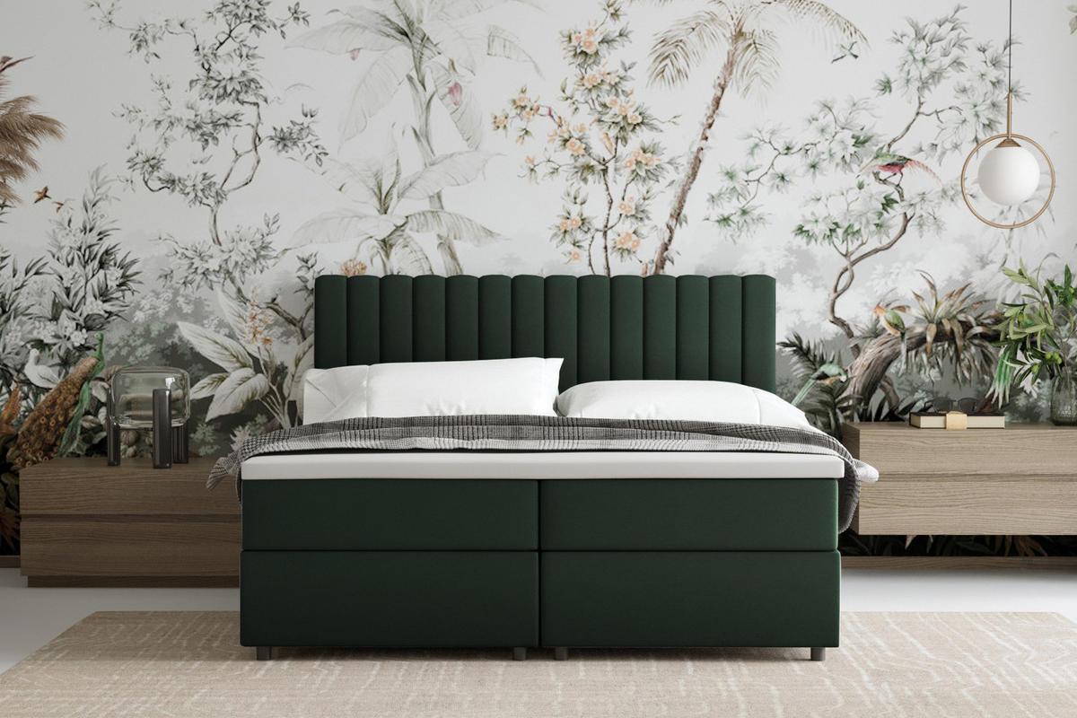 BOXBETT Everest grön 160 x 200 cm Doppelbett mit hochwertiger Bonell-Matratze und Topper - Grün, Holz (160/200cm) - Panda Möbel