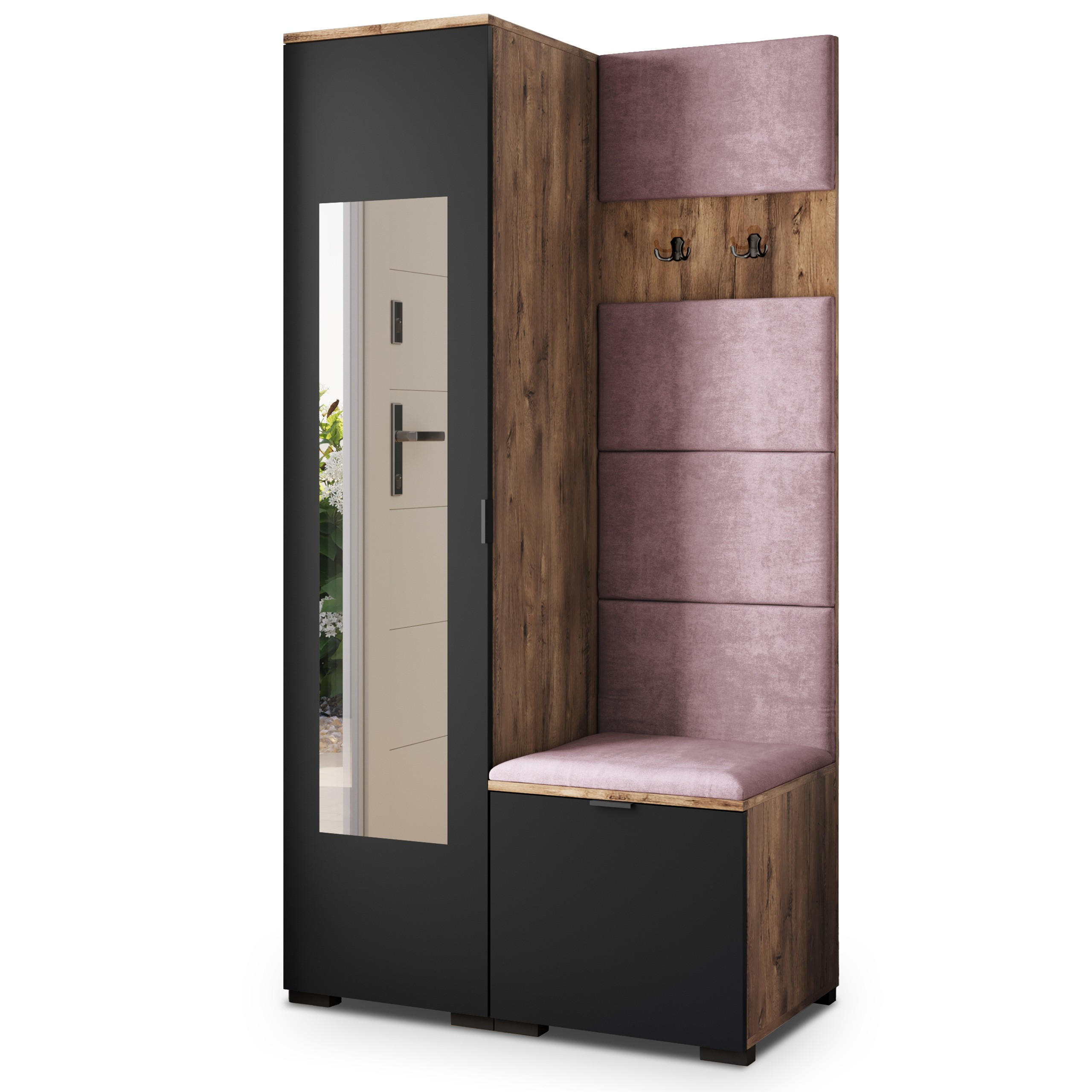 Masseno Garderobenschrank Eiche, Schwarz, Lila 95x181x51 cm