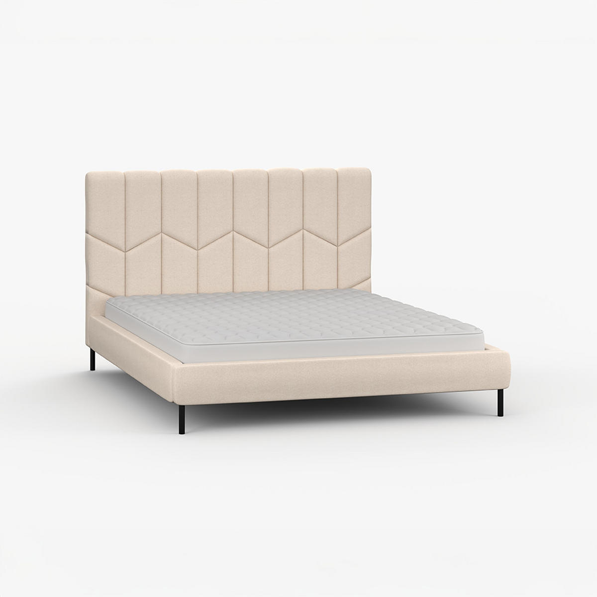 POLSTERBETT KRIS, Lattenrost, ohne Bettkasten, gepolsterte Kopfstütze 160/200 in Creme - Creme/Schwarz, Holz/Textil (160/200cm) - imoebel24