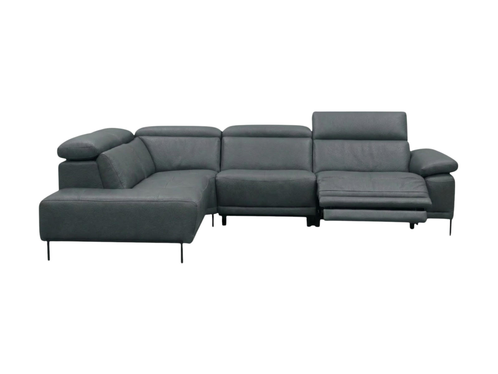 ECKSOFA Linus Echtleder mit 1 x Relaxfunktion Anthrazit - Anthrazit, Leder/Metall (220/262cm)