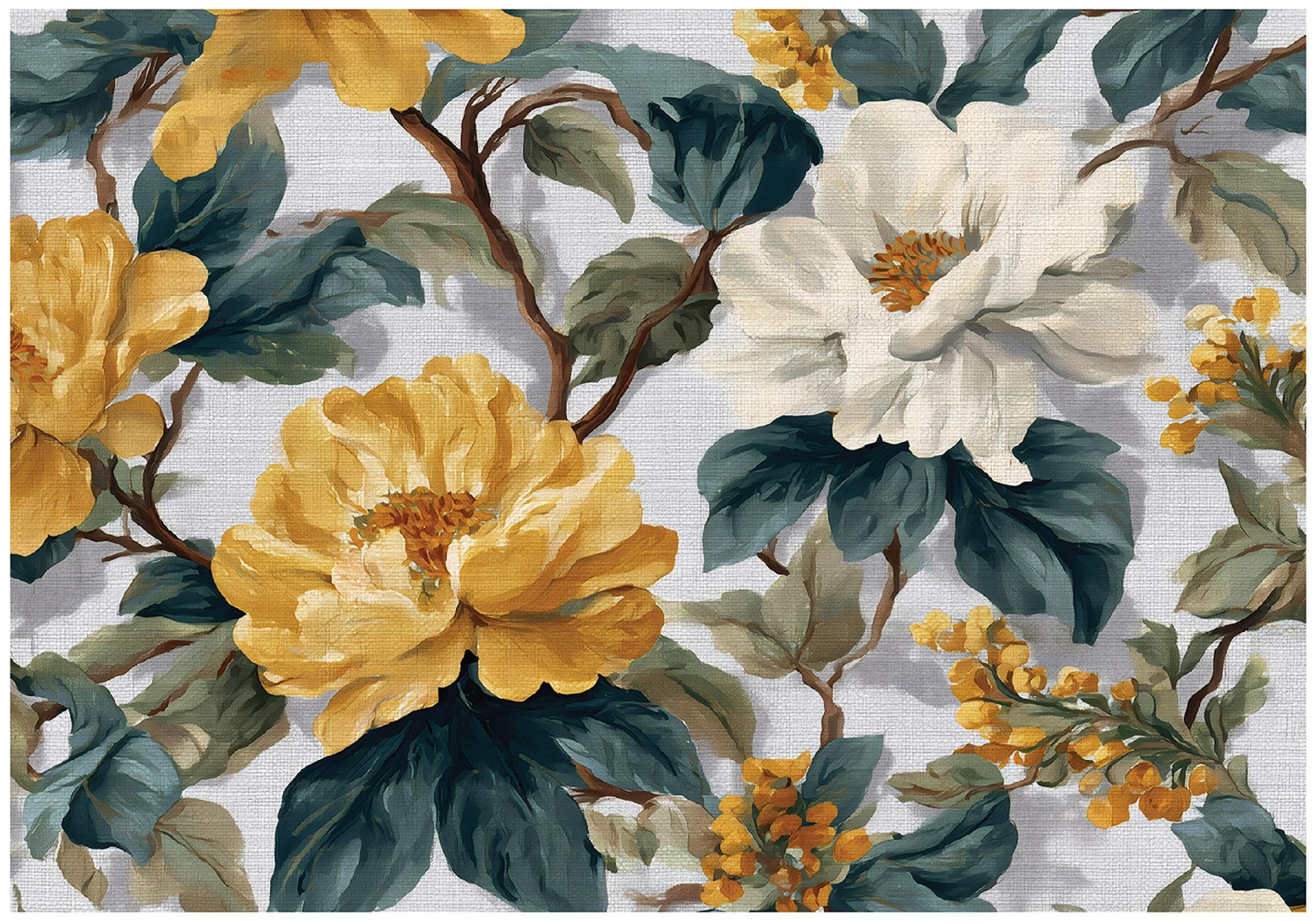 FOTOTAPETE Blumen Vintage Grün 350x250 cm - Multicolor, Papier (350/250cm) - Wallarena