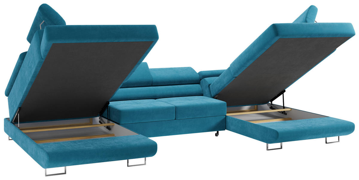 WOHNLANDSCHAFT GUSTAW U Hellblau Velvet - Silberfarben/Hellblau, Textil/Metall (340/55/205cm) - MKS