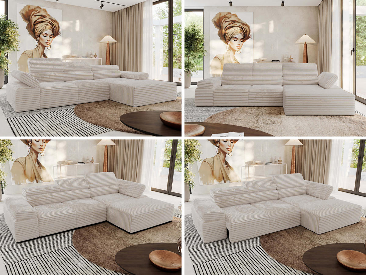 ECKSOFA RILASSO L Beige Cord - rechts - Beige/Schwarz, Kunststoff/Textil (174/296cm) - MKS