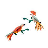 WANDDEKO Feuriges Vogel-Duo 23/7 cm - Orange/Grün, Wellpappe (23/7/27cm) - KUNSTLOFT