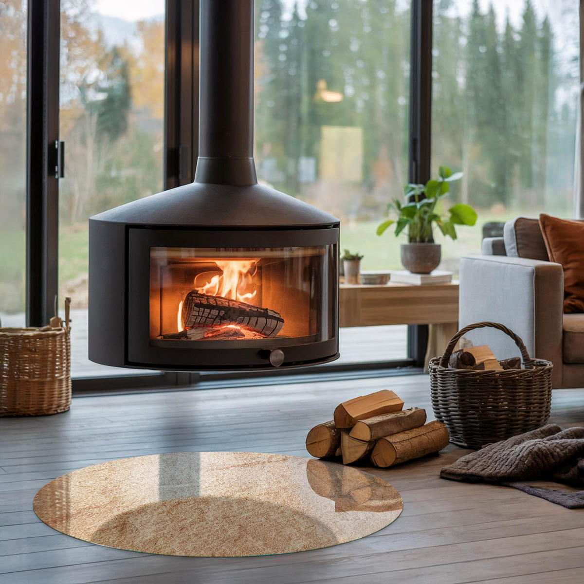 GLASPLATTE für Kamin Ø 90 cm - Beige, Glas (90/90/0.4cm) - TULUP