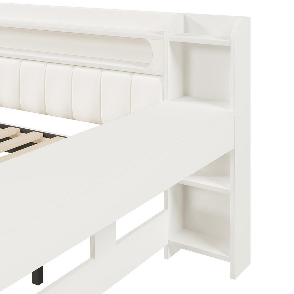 POLSTERBETT 140x200 cm mit Ausziehbett, Weiß - Weiß, Holz (140/200cm) - KOMHTOM