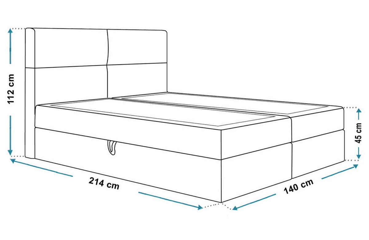 BOXBETT LIZBONA mit 2 Bettkästen, 140x200, Farbe: Schwarz, Velourstoff, Doppelbett mit Bonell-Matratze - Schwarz, Holz/Kunststoff (140/200cm) - Alpi-Möbel