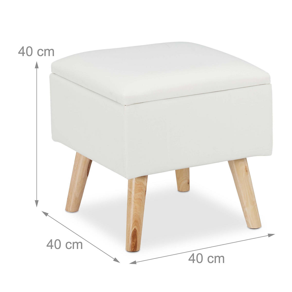 SITZHOCKER Weiß Stauraum Kunstleder - Multicolor, Holz/Holzwerkstoff (40/40/40cm) - Relaxdays