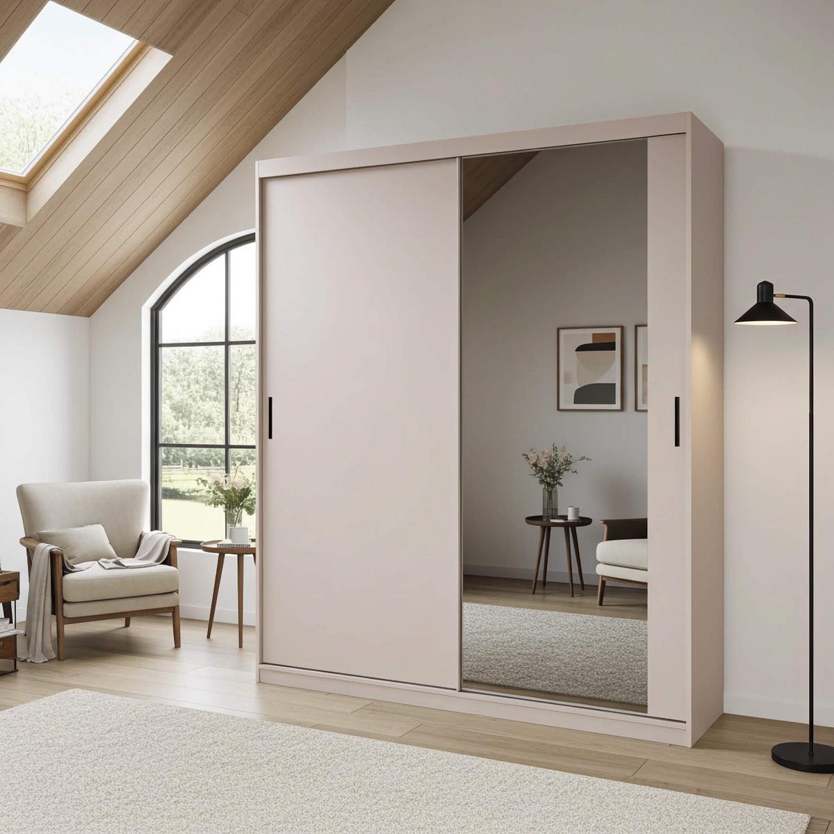 SCHWEBETÜRENSCHRANK Mirano Kaschmir 200 cm - Kaschmir, Holzwerkstoff (200/215/60cm) - Ravio