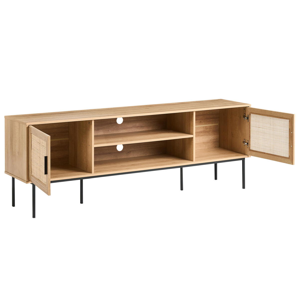 TV-MÖBEL Rattan Hellbraun Pasco - Schwarz/Braun, Holzwerkstoff (180/63/40cm) - Beliani
