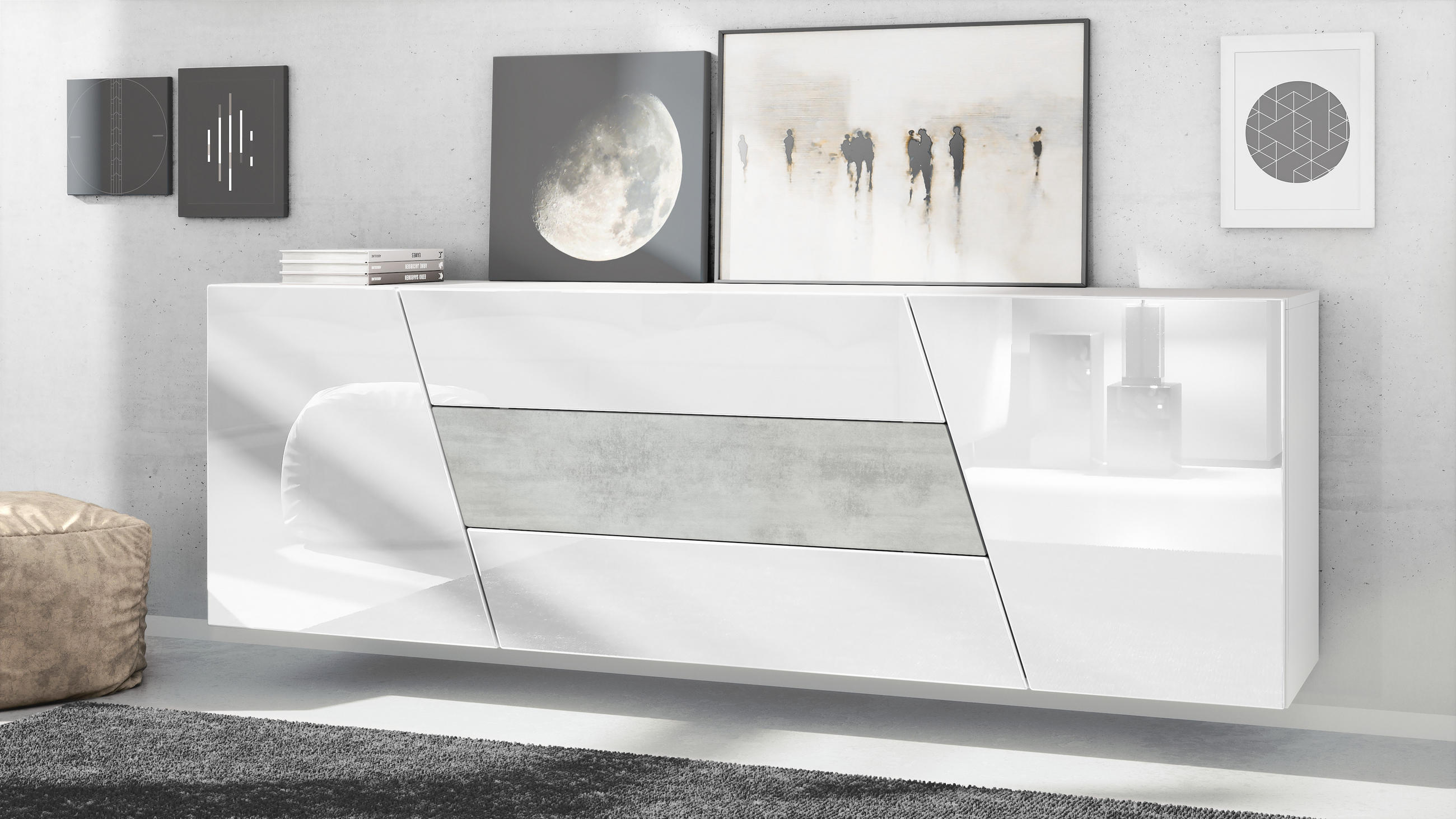 SIDEBOARD Houston Beton Oxid Optik - Hellgrau, Holzwerkstoff (178/57.5/38.5cm) - Vladon