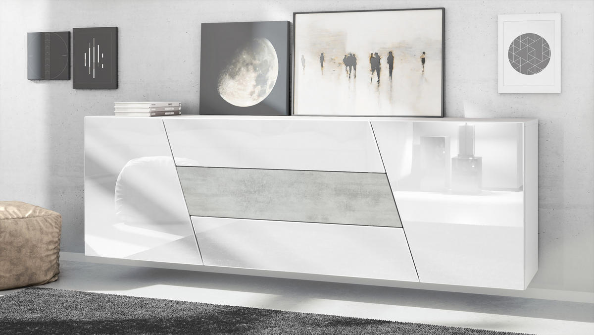 SIDEBOARD Houston Beton Oxid Optik - Hellgrau, Holzwerkstoff (178/57.5/38.5cm) - Vladon