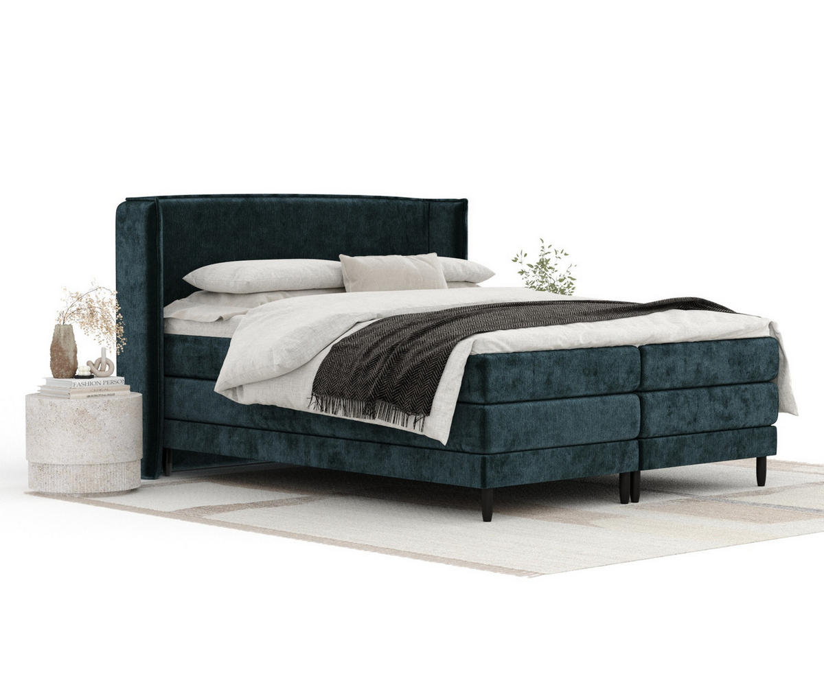 BOXSPRINGBETT Carizzo Dunkelgrün 160/200 cm mit Matratze und Topper - Dunkelgrün/Schwarz, Holz/Holzwerkstoff (160/200cm) - Maison de Reve