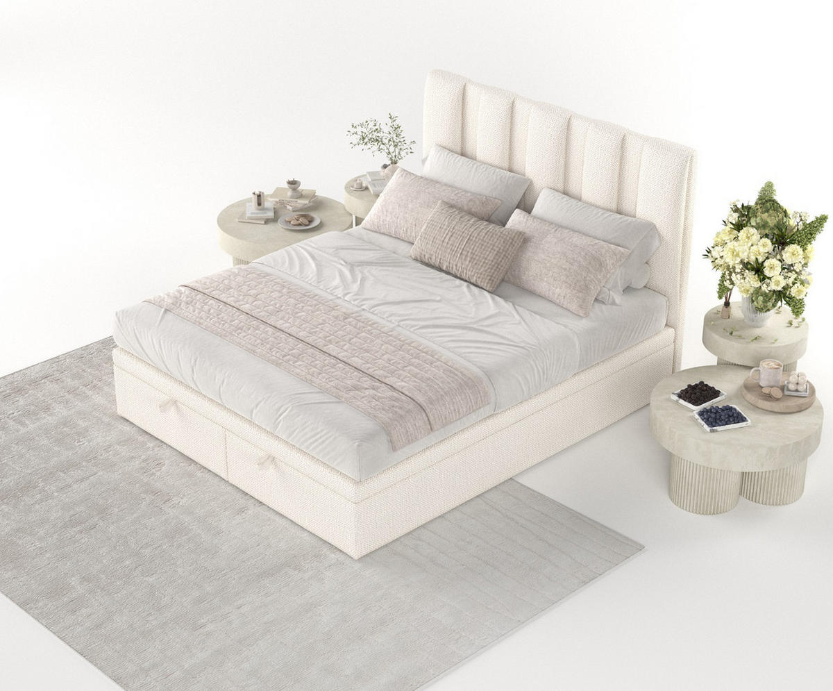 POLSTERBETT Orta mit Stauraum 160/200 cm Creme im Alta Stoff - Creme/Schwarz, Holz/Holzwerkstoff (160/200cm) - AltaBeds