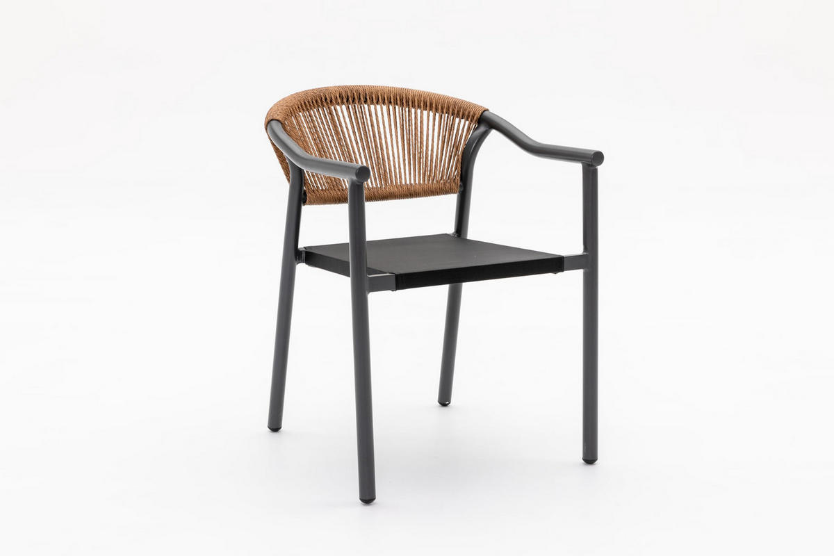 BISTRO-SET Wilmo 5-tlg. 1x Klapptisch 4x Stapelstuhl Braun Rattan Balkonset - Braun, Holz - DELUKE
