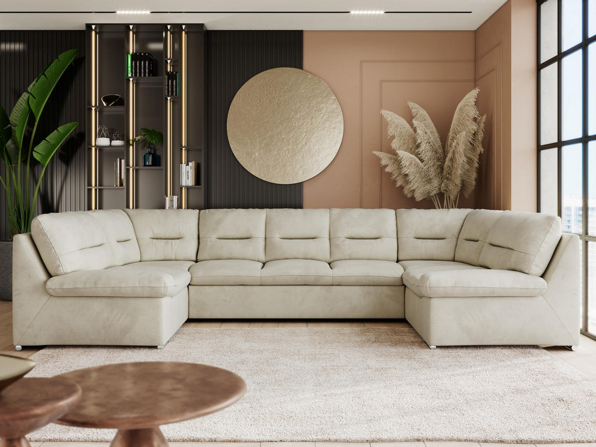 WOHNLANDSCHAFT COMODO U Beige Velvet - Beige/Silberfarben, Textil/Metall (340/93/206cm) - MKS