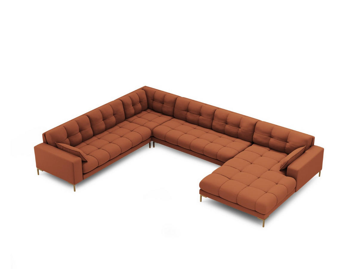 PANORAMASOFA links Mamaia aus strukturiertem Stoff ziegelstein 7 Sitzplätze - Orange, Textil (256/75/327cm) - Micadoni