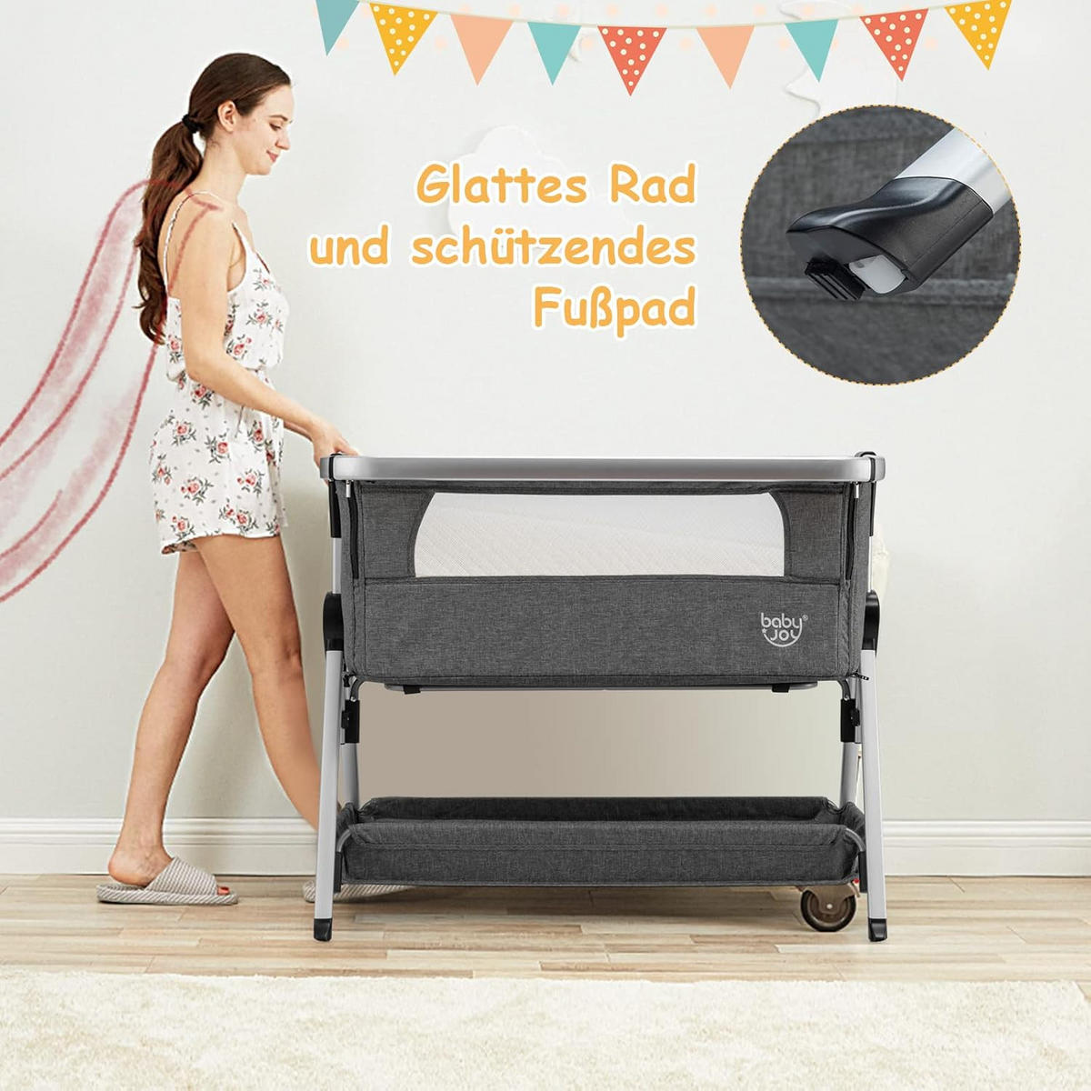BABYBETT 2 in 1 Beistellbett+Reisebett klappbar Grau - Grau, Metall - COSTWAY