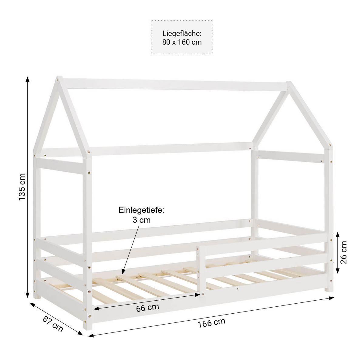 KINDERBETT 80/200 cm Bodenbett Weiß - Weiß, Holz (80/160cm) - Homestyle4u