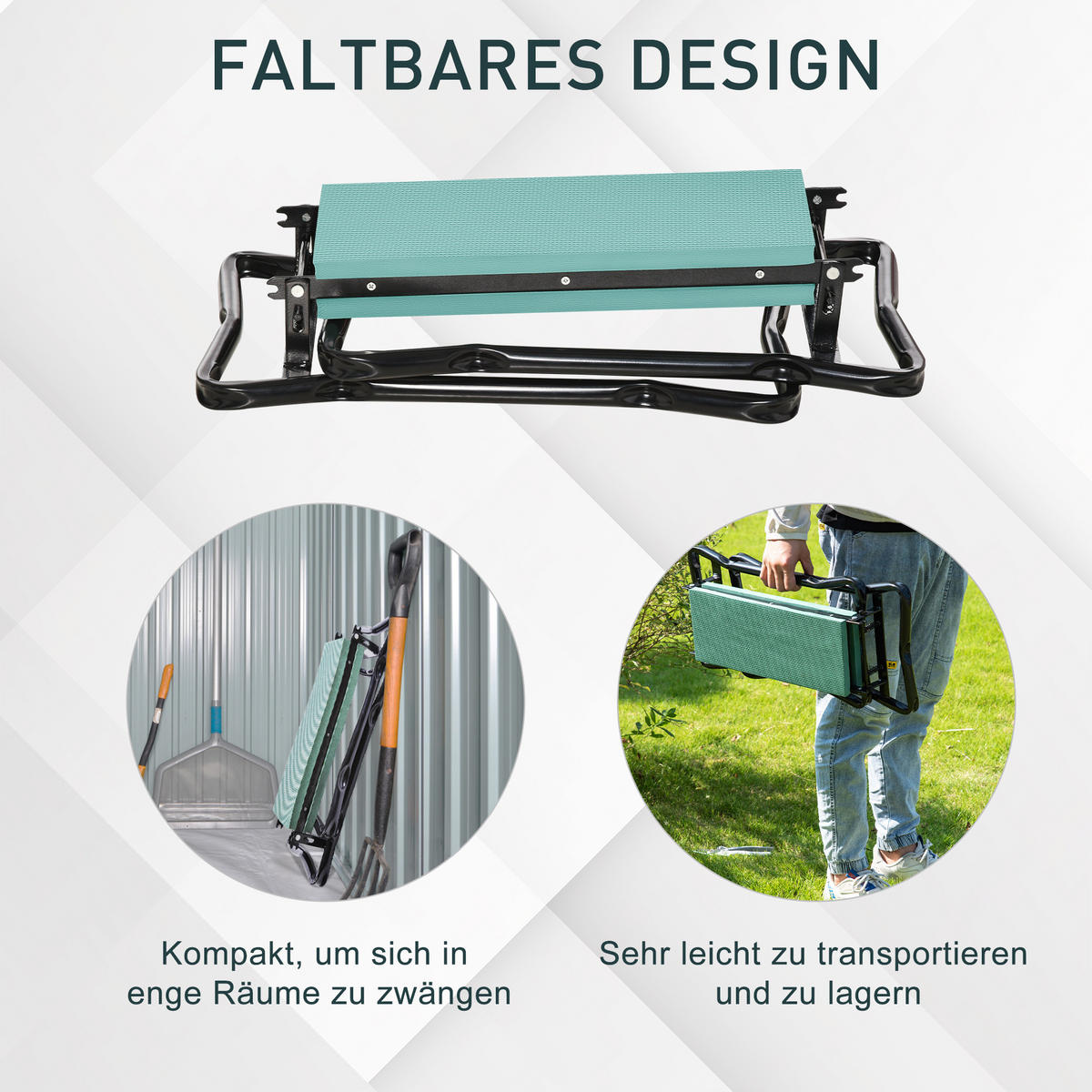 KNIEBANK für Gartenarbeit bis 150 kg EVA-Schaumstoff Stahl Dunkelgrün 58 x 28 x 49 cm - Schwarz, Kunststoff (28/49/58cm) - Outsunny