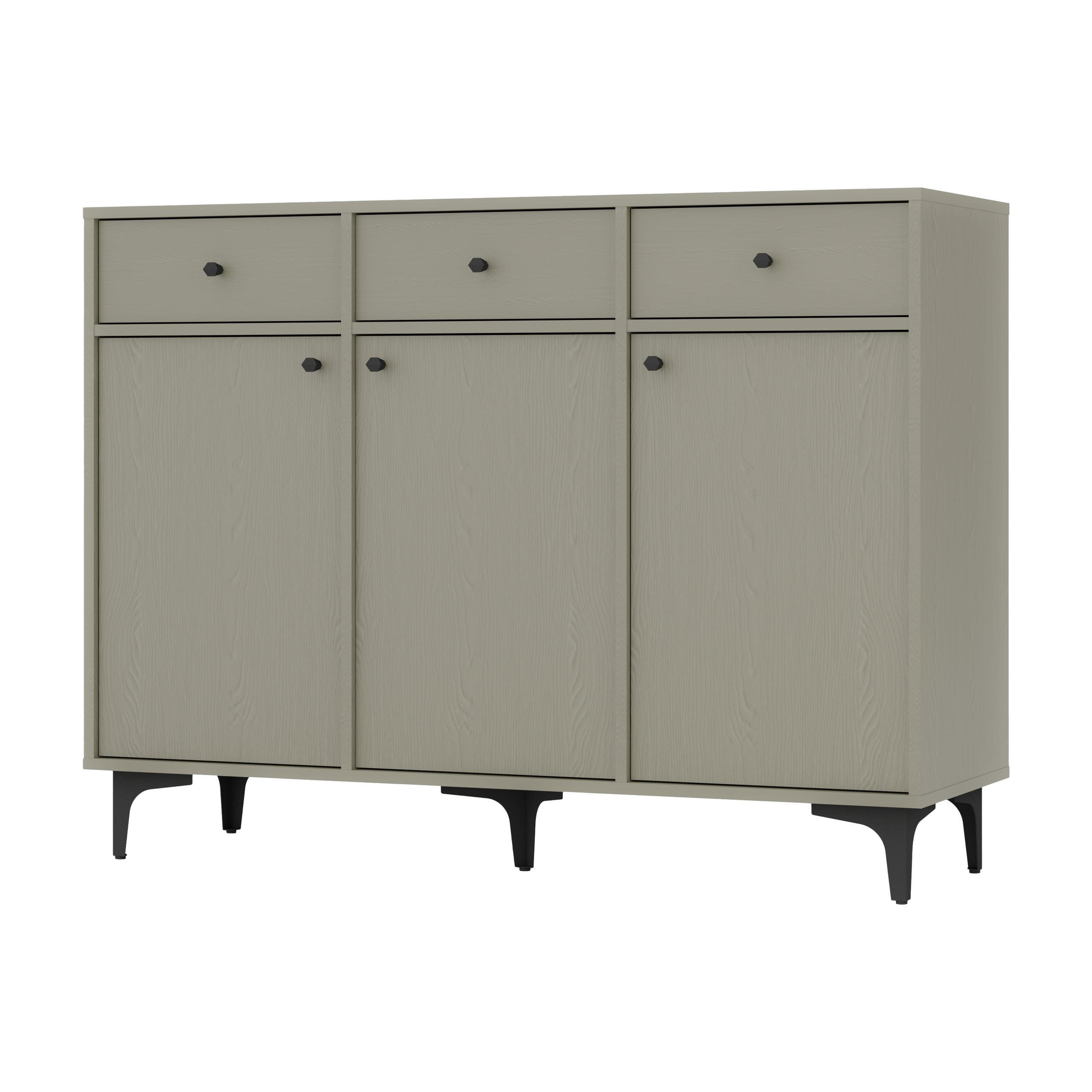 KOMMODE TORINO 125/94/41 cm mit 3 Schubladen 3 Türen Hellgrün - Hellgrün, Holzwerkstoff (125/94/41cm) - MASSENO