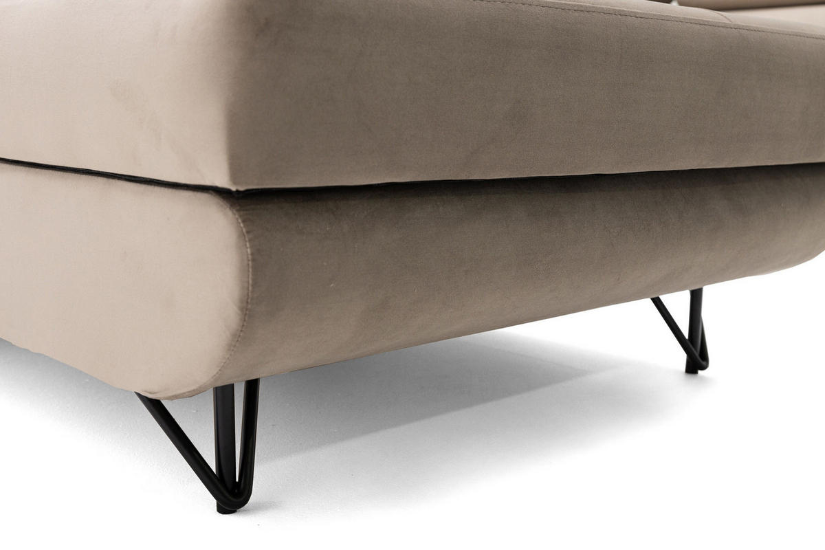 ECKSOFA U-Form JUNIOR U Rechts mit Schlaffunktion 128x254 Velours Beige - Beige/Schwarz, Holz/Textil (184/90/323cm) - Muffo