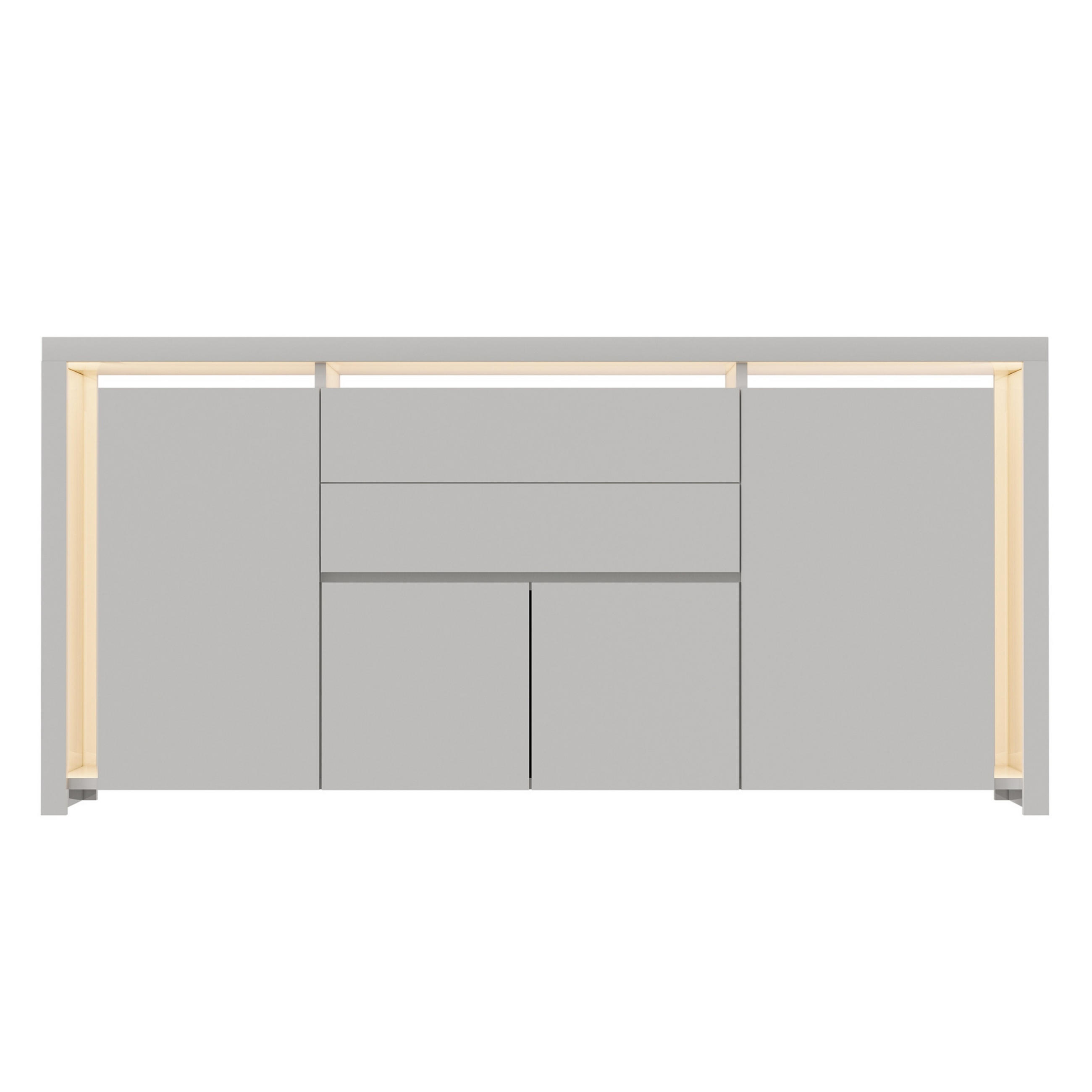 SIDEBOARD 160 cm Hochglanz mit LED, 4 Türen und 2 Schubladen, Küchenschrank mit Stauraum, Weiß - Weiß, Holzwerkstoff (160/35/75cm) - Waldena