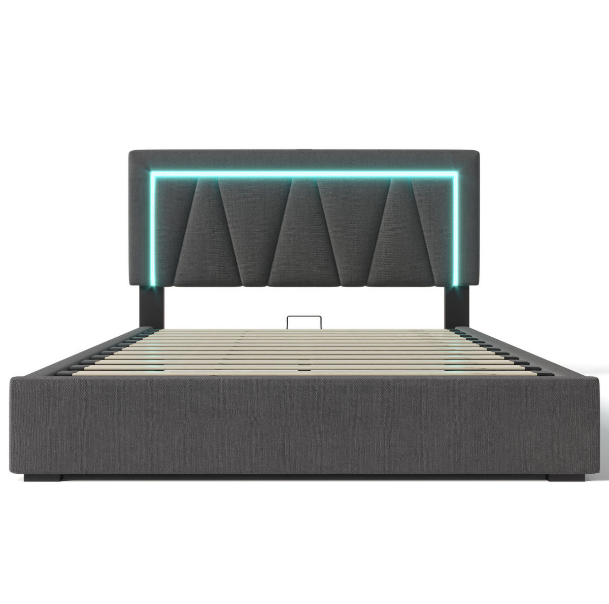 POLSTERBETT aus Leinen 160x200 cm Grau mit LED-Beleuchtung, USB-/Type-C-Anschluss und Bettkasten - Grau, Textil (160/200cm) - IVMEU