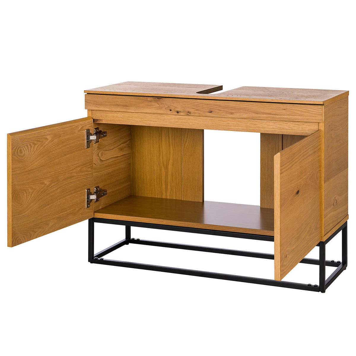 WASCHBECKENUNTERSCHRANK - Echtholzfurnier / Eisen, Eiche / Schwarz - Eichefarben, Holzwerkstoff (80/57/30cm) - home24