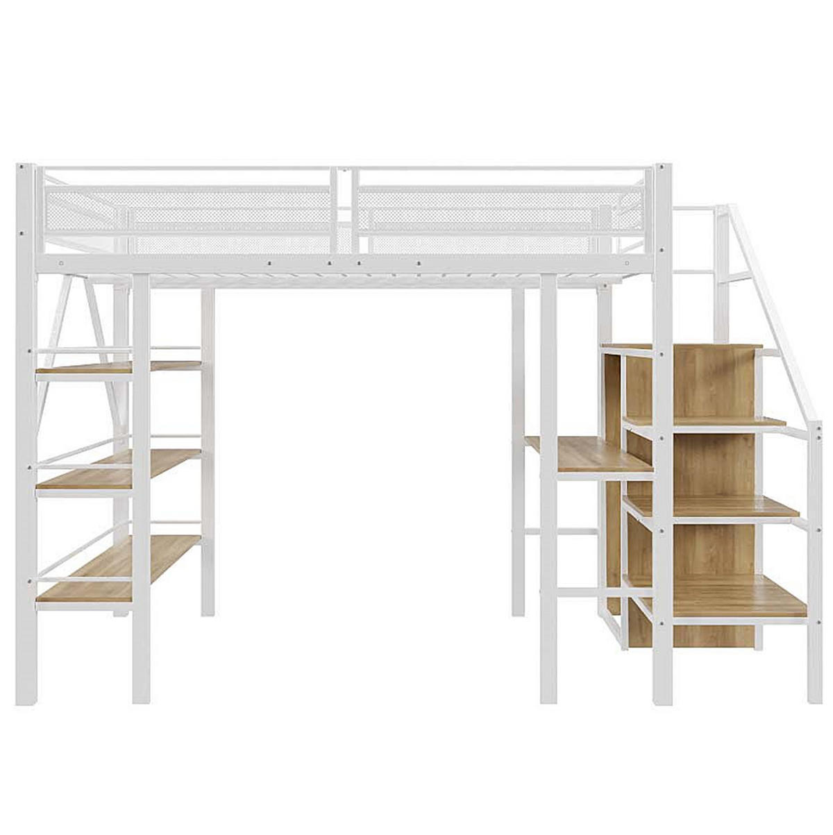 HOCHBETT 140/200 cm in Weiß mit Schreibtisch, Regal, Kleiderschrank und Treppe - Weiß, Metall (140/200cm) - Flora Grace